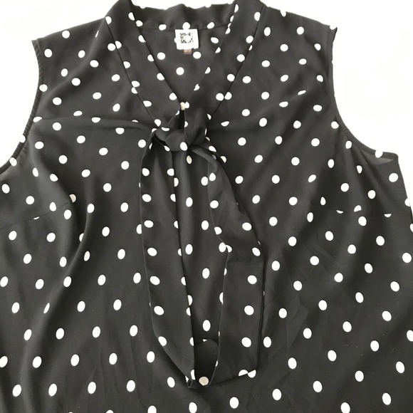 ANNE KLEIN Sleeveless Ploka Dot Blouse Black White Tie Front Womens Plus Size 2X - Picture 6 of 16